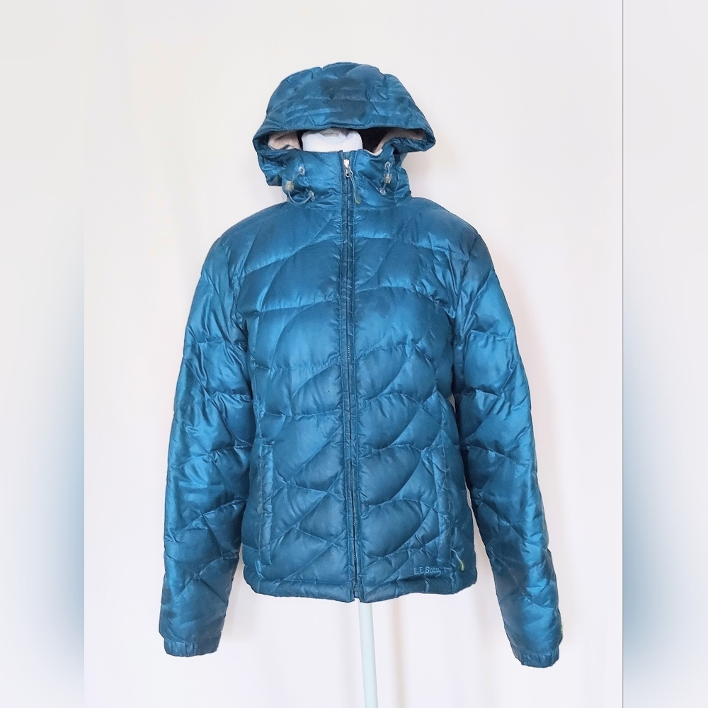 L.L. Bean Ultralight Quilted Down Hooded Jacket Womens Size Small Teal Blue